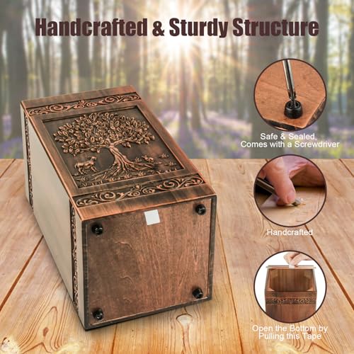 Wooden Urn for Ashes Adult Male Female, Cremation Urns for Human Ashes Adult Men Women, Decorative Burial Funeral Memorial Tree of Life Urns for Ashes, Urn Box Holds 250 Cubic Inches(Tree of Life)