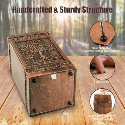 Wooden Urn for Ashes Adult Male Female, Cremation Urns for Human Ashes Adult Men Women, Decorative Burial Funeral Memorial Tree of Life Urns for Ashes, Urn Box Holds 250 Cubic Inches(Tree of Life)