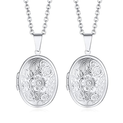 2 Pcs Locket Necklace that Holds Pictures Stainless Steel Locket Pendant Necklace Memory Photo Pendant Necklace for Women Girls - color: Oval style 2