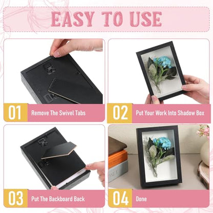 8 Pcs Shadow Box Frame, 4 x 6 Inch 3D Shadow Boxes Display Cases 1.2in Depth Picture Frame Case Wood Memory Display Cases for Dried Flowers DIY Craft Memorabilia Medals Photos(Black) - color: Black