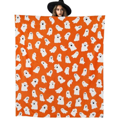 Halloween Blanket Cute Ghost Throw Blankets Gifts for Women Men 50"X60" - color: Orange Ghost