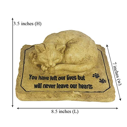 Cat Memorial Stones Grave Markers with A Sleeping Cat Statue on The Top - Cat Garden Stones Grave Stones Cemetery Markers Sympathy Cat Memorial Gifts Loss Gifts Outdoors, 8.5"x7"x3.5"