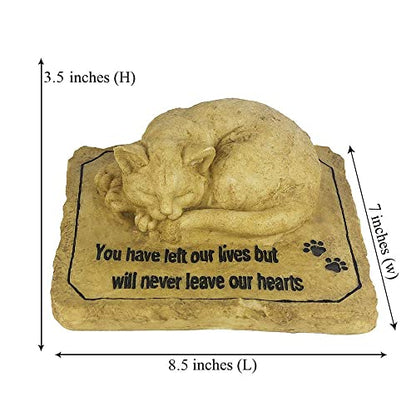 Cat Memorial Stones Grave Markers with A Sleeping Cat Statue on The Top - Cat Garden Stones Grave Stones Cemetery Markers Sympathy Cat Memorial Gifts Loss Gifts Outdoors, 8.5"x7"x3.5"