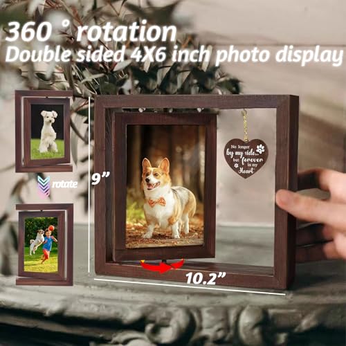 Dog Memorial Gifts Picture Frame, Pet Memorial Gifts for Loss, Rotating Wooden Picture Frame for 4x6 inches Photos, Sympathy Gift & Dog Bereavement Remembrance