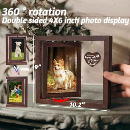 Dog Memorial Gifts Picture Frame, Pet Memorial Gifts for Loss, Rotating Wooden Picture Frame for 4x6 inches Photos, Sympathy Gift & Dog Bereavement Remembrance