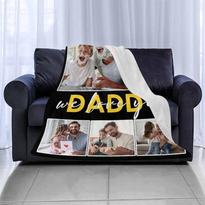 Newcos Customized Picture and Text Blankets Personalized Love You Daddy 6 Pictures Blankets Souvenir Gifts for Papa Dad Mom Family Custom Blanket for Father's Day, Mother's Day and Christmas - color: Color 18