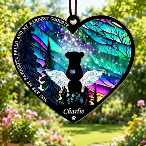 Personalized Dog Memorial Suncatcher, Custom with Name Date, Pet Loss Sun Catcher, Stained Glass Light Catcher, Gifts for Dog Lovers, Memorial Loss of Pet Sympathy Gift - color: #9 Dog Suncatcher