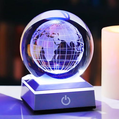 Ornalrist 3.15'' 3D Earth Crystal Ball with Silver LED Colorful Light Base - color: Earth