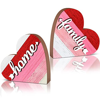 Jetec 2 Pcs Rustic Wooden Heart Block Home Decor, Sweet Style | Decoration for Shelves, Table Centerpiece for Mantel, Blessed Valentine's Day Decoration, for Home Living Room Gift - style: Sweet Style