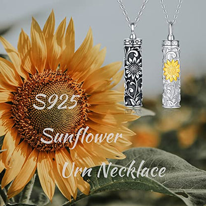 Sterling Silver Flower Tree Life Cremation Urn Necklace for Women - color: Cylin *Sunfl. 1 (GP)