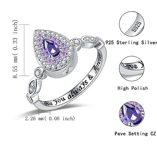 Sariel Teardrop Cremation Ring for Ashes - 925 Sterling Silver Urn Keepake Rings Memorial Jewelry for Women - color: Purple