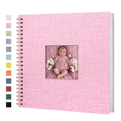 Scrapbook Photo Album, Linen Covered, 12x12 Inches, 40 Sheets/80 Pages | Hardcover Kraft White Pages, Wedding Guest Book, Travel Memory Book, Christmas, Baby Shower Keepsake, Family Album - color: Pink, size: 12x12 Inch 80 Pages