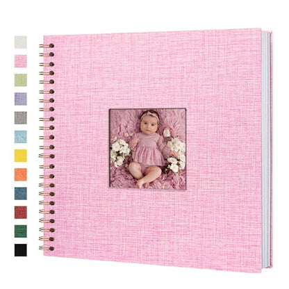 Scrapbook Photo Album, Linen Covered, 12x12 Inches, 40 Sheets/80 Pages | Hardcover Kraft White Pages, Wedding Guest Book, Travel Memory Book, Christmas, Baby Shower Keepsake, Family Album - color: Pink, size: 12x12 Inch 80 Pages