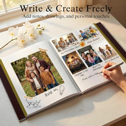 Photo Album Holds 3X5, 4X6, 5X7, 6X8, 8X10 Photos, Leather Cover, Magnetic Self-Stick Page, Hand Made DIY Albums (Brown, Large) - color: Brown, size: Large