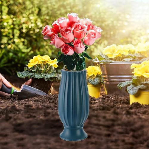 Cemetery Vases with Spikes,Grave Vases for Cemetery with Metal Spikes and Drainage Holes,Grave Flower Holder for Headstones Memorial Gifts Loss of Loved One - color: Blue