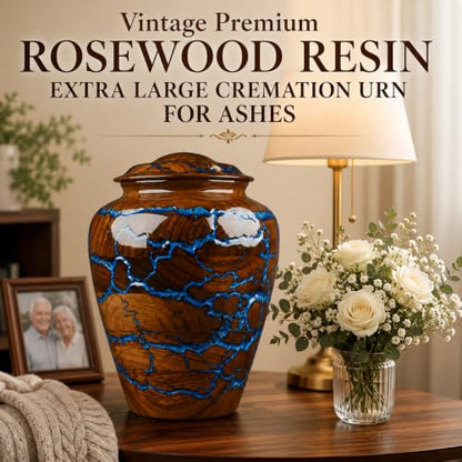 Extral Large Rosewood Cremation Urn for Human Ashes Adult Male, Urn for Ashes for Women and Men, Adult Size Decorative urn. Burial and Funeral Urn Large 350 Cu in Resin Inlay. - size: XX 350 Cu In