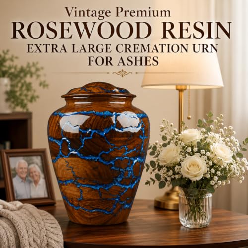 Extral Large Rosewood Cremation Urn for Human Ashes Adult Male Urn for Ashes for Women and Man, Adult Size Decorative urn. Burial and Funeral Urn Large 500 Cu in Resin Inlay. - size: XXX 500 Cu in