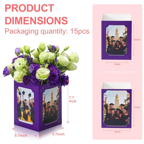 15 Pack Graduation Box Centerpieces for Table 6/7 In Photo Display - color: Purple