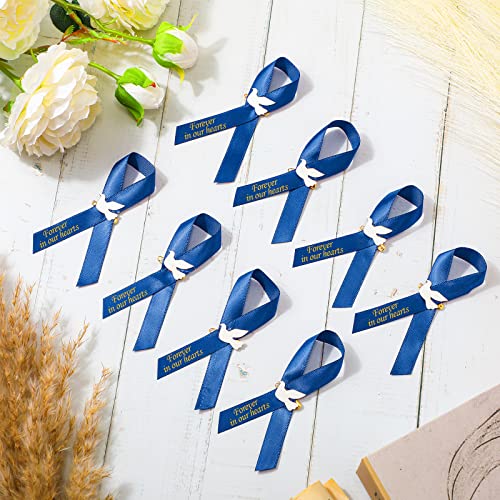 Geosar 100 Pcs Dove Funeral Memorial Ribbons Pins Memorial Service Respect Funeral Personalized Ribbon Bow with Safety Pins and White Dove for Mourning Mental Health Awareness Month Gifts(Blue) - color: Blue, style: Pigeon
