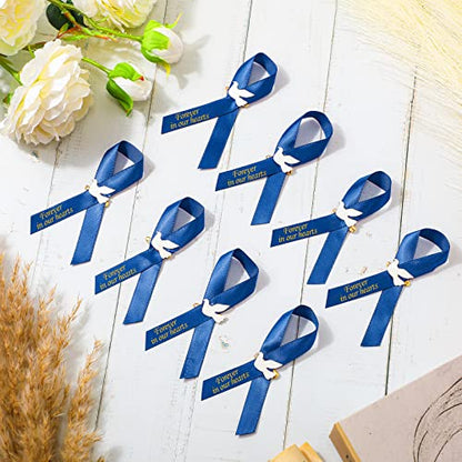 Geosar 100 Pcs Dove Funeral Memorial Ribbons Pins Memorial Service Respect Funeral Personalized Ribbon Bow with Safety Pins and White Dove for Mourning Mental Health Awareness Month Gifts(Blue) - color: Blue, style: Pigeon