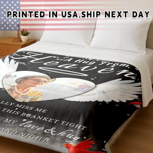 Arovene Ship Next Day, Custom Memorial Blanket with Photo - Printed in USA, A Hug from Heaven Blanket, Personalized Sympathy Gifts for Loss of Loved One Dad Mom Husband Wife Friend Dog Memorial Gifts - color: Style 07