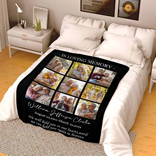 Custom Memorial Blanket We Will Hold You in Our Hearts Until We Can Hold You Again in Heaven Personalized Photo Collection Blanket Memorial Gifts for Loss of Son Daughter Grandma Dad Mom