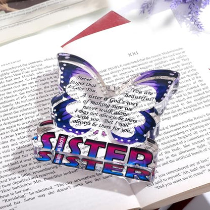 Sisters Birthday Gifts from Sister, Unique Big Sister Gifts for Christmas, Best Sister Ever Gift Ideas, Thank You Gifts for Bonus Sister In Law, Butterfly Desk Decor Acrylic Plaque Sign - style: Sister