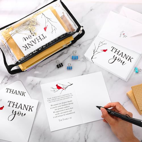 Marspark 25 Pack Funeral Thank You Cards Sympathy Envelopes, Cardinals | Bereavement Message Memorial Postcards with Stickers, for Loved Ones Family Friends, Celebration of Life - style: Cardinals
