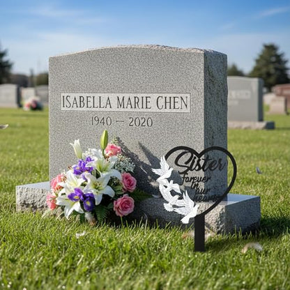 BUoonyer Stake Graves Cemetery Decorations - Sister Metal Memorial Grave Markers, Girls Heart Graveyard Sympathy Plaque, Dove Remembrance Graveside Burial Decor Sign for Outside Yard Garden - style: Sister-2
