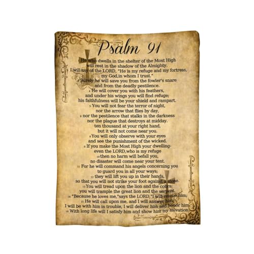 Psalm 91 Gifts Blanket for Women Christian Gifts Faith Bible Religious Gifts Christian Inspirational Blankets Soft Flannel Throw Blanket 50"X40" - color: Psalm 91, size: 50"x40"