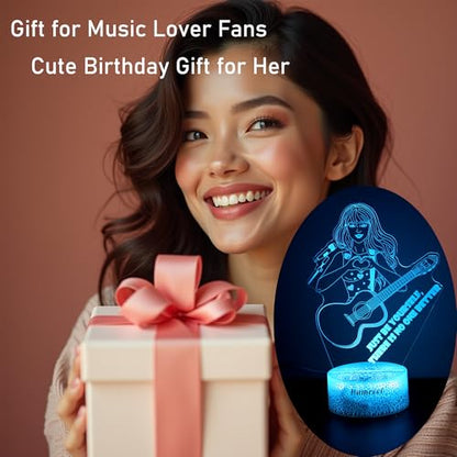 Girls Gift Night Light, Singer Meme Girl Birthday Gift Guitar, 3D Lamp Gifts Toys for Girls with Taylor Quotes Merch Remote RGB Color Changing, Gifts for Fans, Music Lover, Christmas Birthday Women - style: Meme
