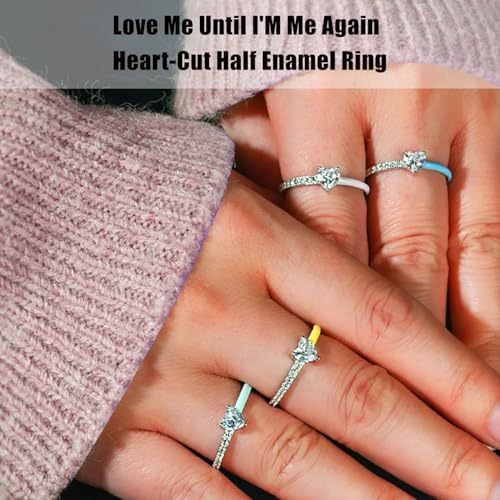 Love Me Until I'M Me Again Black Heart-Cut Half Enamel Ring, Heart Self-Love Ring, Jewelry Birthday Gifts for Women, Daughter, Wife, Friends - color: Black