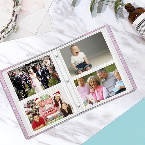 Fintie Photo Album 4x6 Photos - 112 Pockets Wallet Albums Memory Book | Vegan Leather Cover, 4X6 Picture Keepsakes, Family/Wedding/Travel Memory Book, Baby/Kids/Boys/Girls Gift, Glitter Purple/Pink - color: Glittering Purple/Pink