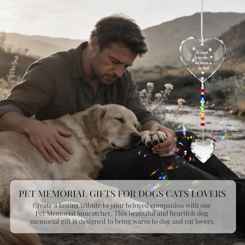Hegelda Pet Memorial Gifts for Dogs Cats Crystal Suncatcher Ornaments | "No longer by my side" Crystal Suncatcher with Angel Wings, Pet Sympathy Gifts for Loss of Pet - style: Dog