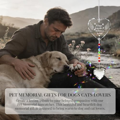 Hegelda Pet Memorial Gifts for Dogs Cats Crystal Suncatcher Ornaments | "No longer by my side" Crystal Suncatcher with Angel Wings, Pet Sympathy Gifts for Loss of Pet - style: Dog