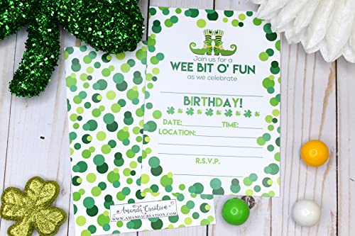 Amanda Creation Wee Bit O' Fun St. Patrick's Day Themed Birthday Party Fill In Invitations set of 20 with envelopes - style: Wee Bit O' Fun