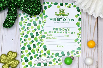 Amanda Creation Wee Bit O' Fun St. Patrick's Day Themed Birthday Party Fill In Invitations set of 20 with envelopes - style: Wee Bit O' Fun