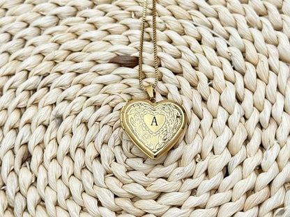 GOKING Love Heart Memory Locket Necklace Holds Pictures for Women - color: Letter A
