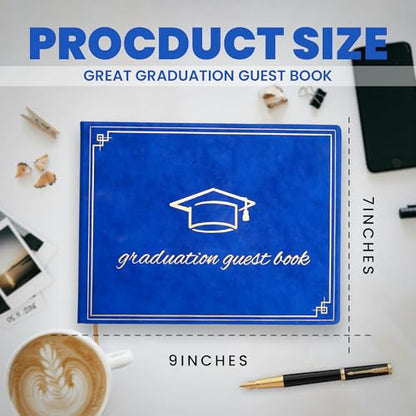 Graduation Guest Book 2026 - Memory Scrapbook for College Gifts Graduation, Guest Book for Graduation Party Sign-In with Custom Message 120 Pages, 7x9 Inch Elegant Graduation Yearbook (Blue) - color: blue