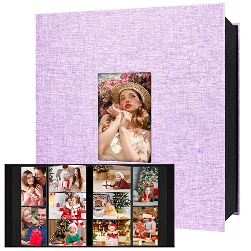 Aevdor Large Capacity 4x6 Photo Album, 1000 Photos, Linen Cover, Purple | Black Inner Pages, 3 Horizontal and 2 Vertical Pockets per Side, Front Photo Window, Family, Wedding & Travel Memories - color: Linen Purple