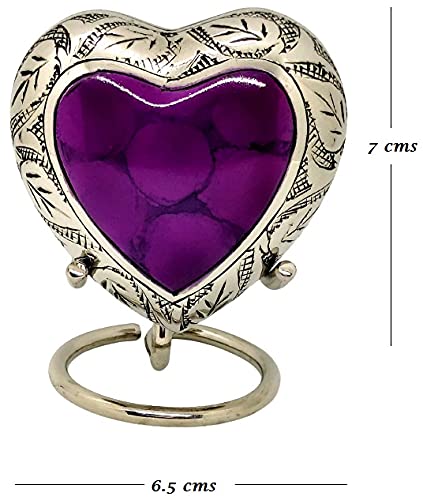Classic Heart Shape Keepsake Urn for Human Ashes – With box and Stand - Lovely Purple Color 7 cms high