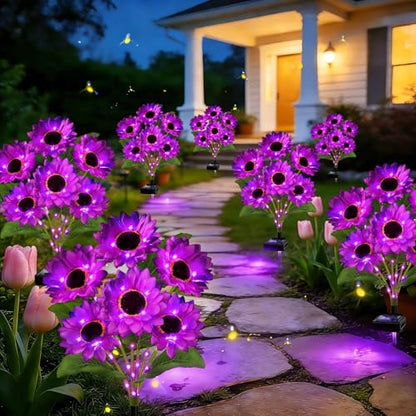 ANGMLN Solar Garden Lights 4 Pack 24 Purple Solar Sunflower Lights - color: 6 Head Sunflower Purple
