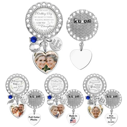 Wedding Bouquet Photo Charms Memorial Custom Boutonniere Bachelor Bridal - style: Antique Silver Round Lattice Frame