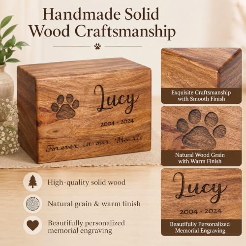 Personalized Wooden Tree of Life Cremation Urn for Human & Pet Ashes, Handmade Wood Memorial Funeral Burial Urn Box for Adults, Male/Female, Custom Sizes 6"x4"x3" to 11"x7"x4" (40–250 lbs Capacity)
