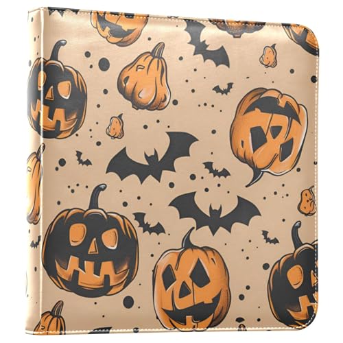 JIPONI Cute Halloween Pumpkin Large Photo Album, DIY Leather Cover Scrapbook Albums for 4x6 5x7 6x8 Pictures, Self Adhesive Memory Book for Wedding, Baby, Family - color: Skull Pumpkin