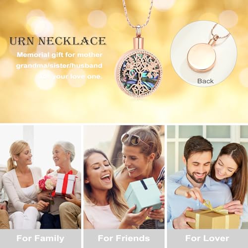 Tree of Life Teardrop Urn Necklace for Ashes Teardrop Crystal Cremation Jewelry Celtic knot Ashes Pendant Stainless Steel Keepsake Memorial Jewelry for Women Men - color: B-Rosegold