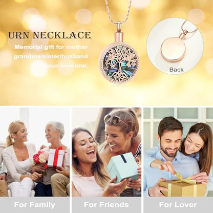 Tree of Life Teardrop Urn Necklace for Ashes Teardrop Crystal Cremation Jewelry Celtic knot Ashes Pendant Stainless Steel Keepsake Memorial Jewelry for Women Men - color: B-Rosegold