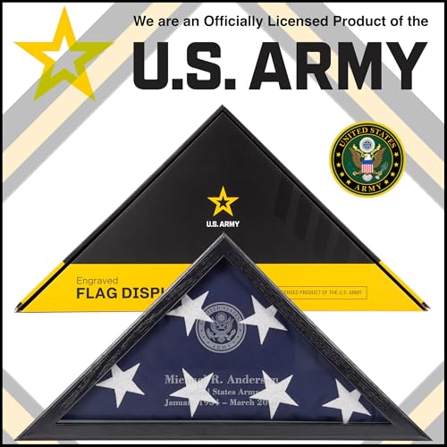 Personalized Flag Display Case for 5' x 9.5' Flag – All Military Branches Available, Veteran Memorial Display Case with Glass Front (Black) - size: Black