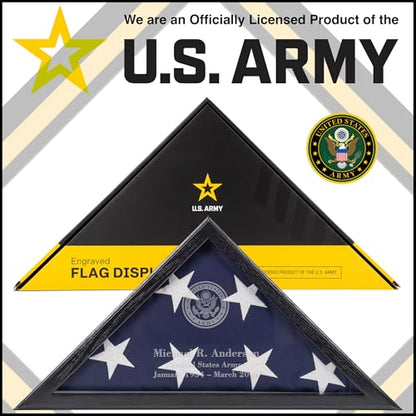 Personalized Flag Display Case for 5' x 9.5' Flag – All Military Branches Available, Veteran Memorial Display Case with Glass Front (Black) - size: Black