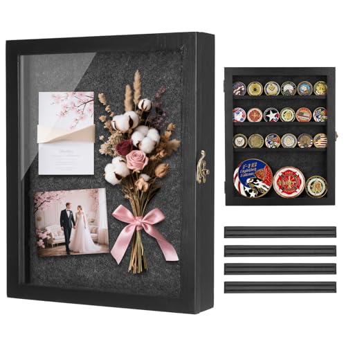 AW BRIDAL Black Shadow Box with Shelves 11x14in, Medal Frame Display Case - color: Black, size: 11x14 in